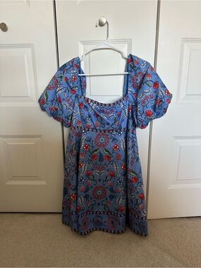 Hill House Matilda Mini Cotton Short Sleeve Mini Dress Swedish Floral Blue